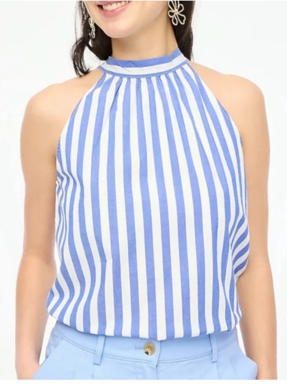 J Crew Factory Striped Blue and White Halter Neck Women's Top
